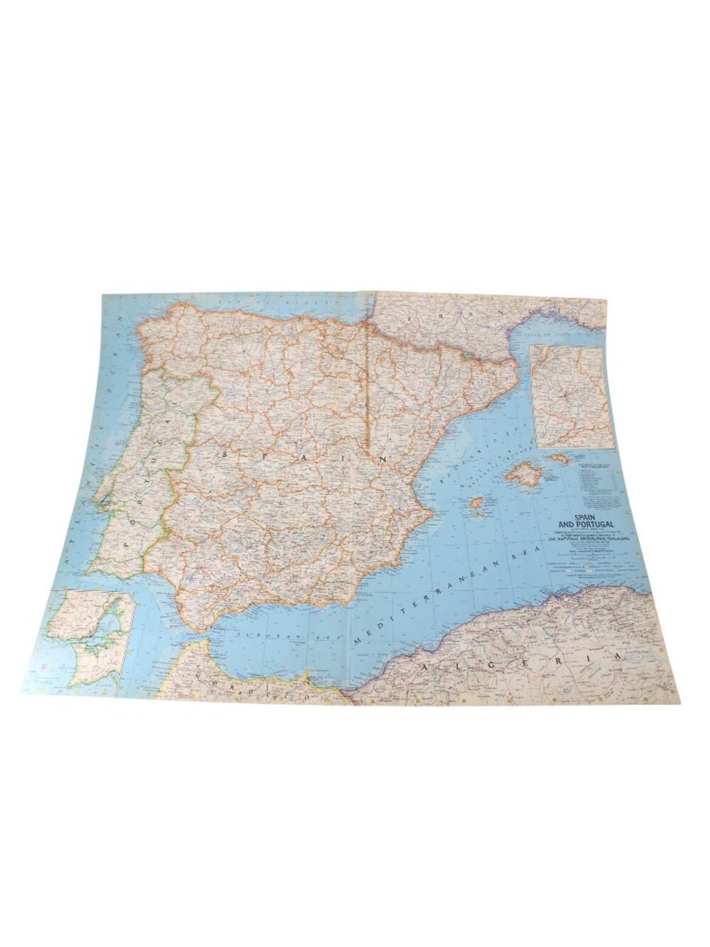 1965 National Geographic Map Spain Portugal Vintage 94411